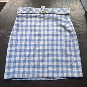 Ann Taylor Blue Gingham Belted A-Line Skirt – Light Academia Workwear Chic SZ 4